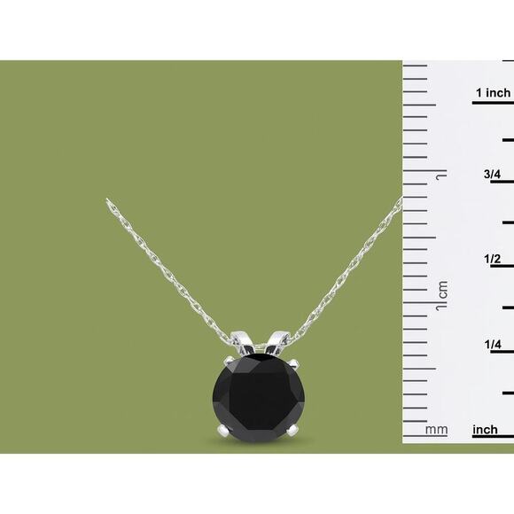 1ct Black Diamond Solitaire Pendant | 14K White Gold | Gift Box Appraisal Card - Picture 4 of 5